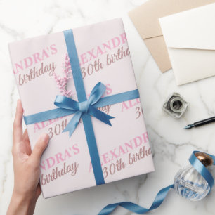 Chic Personalised Name Age Blush Pink Birthday Wrapping Paper