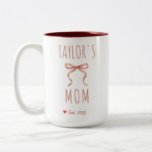Chic Personalised Name Mum Est Year Pink Bow Two-Tone Coffee Mug