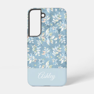 Chic Personalised Name/ Pastel Blue Leaf Motif  Samsung Galaxy Case