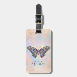 Chic Personalised Pastel Glitter Butterfly Luggage Tag