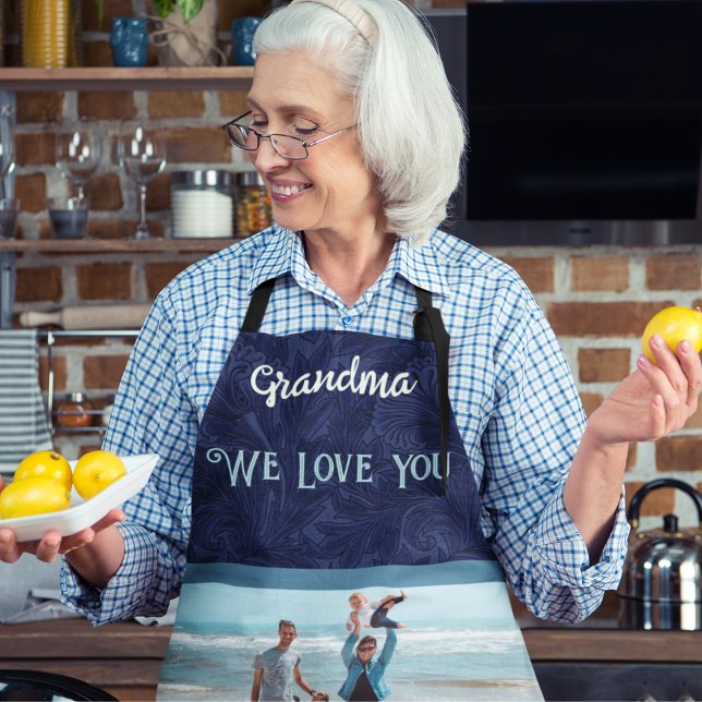 Chic Personalised Photo Text Grandma Gift Blue Apron (Creator Uploaded)