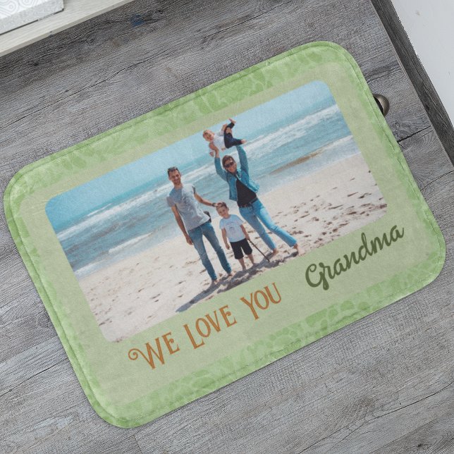 Chic Personalised Photo Text Grandma Gift Green Bath Mat (Creator Uploaded)