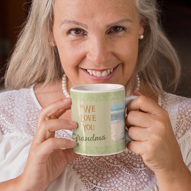 Chic Personalised Photo Text Grandma Gift Green Coffee Mug (Chic Personalized Photo Text Grandma Gift Green Coffee Mug)