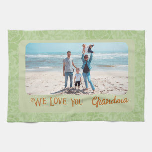 Chic Personalised Photo Text Grandma Gift Green Tea Towel