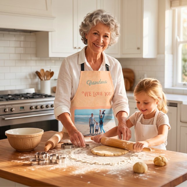 Chic Personalised Photo Text Grandma Gift Orange Apron (Chic Personalized Photo Text Grandma Gift Orange Apron)