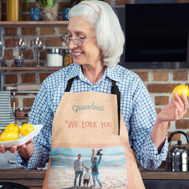 Chic Personalised Photo Text Grandma Gift Orange Apron (Creator Uploaded)