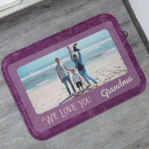 Chic Personalised Photo Text Grandma Gift Red Bath Mat