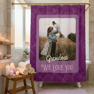 Chic Personalised Photo Text Grandma Gift Red Shower Curtain
