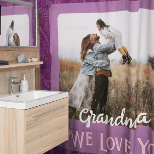 Chic Personalised Photo Text Grandma Gift Red Shower Curtain