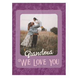 Chic Personalised Photo Text Grandma Gift Red Tablecloth