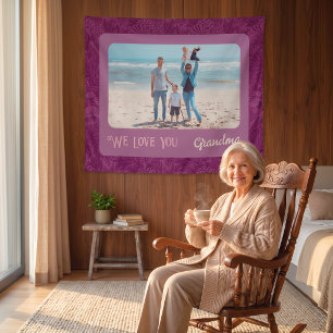 Chic Personalised Photo Text Grandma Gift Red Tapestry