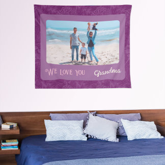 Chic Personalised Photo Text Grandma Gift Red Tapestry
