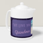 Chic Personalised Photo Text Grandma Gift Violet<br><div class="desc">Enjoy your morning tea in style with our Chic Personalised Photo Text Tea Pot. This teapot is a perfect way to add a personal touch to your tea time routine, featuring a custom front side with your photo and text. The vintage floral design provides a beautiful backdrop for your customised...</div>