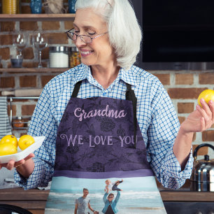 Chic Personalised Photo Text Grandma Gift Violet Apron