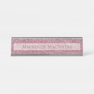 Chic Personalised Pink Glitter   Rose Gold Desk Name Plate