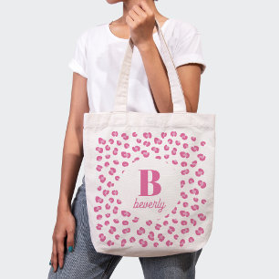 Chic Personalised Pink Leopard Print Tote Bag