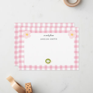 chic Personalised Pink theme Gingham Notecard