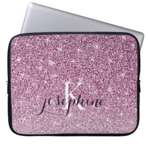 Chic Personalised Purple Sparkle Glitter Monogram Laptop Sleeve