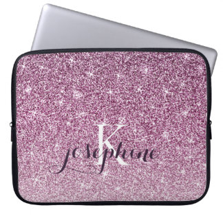 Chic Personalised Purple Sparkle Glitter Monogram Laptop Sleeve