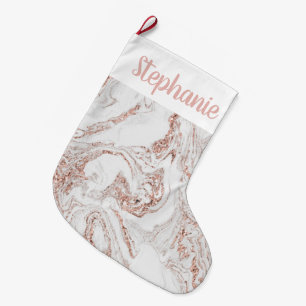 Chic Personalised Rose Gold Faux Marble Large Christmas Stocking