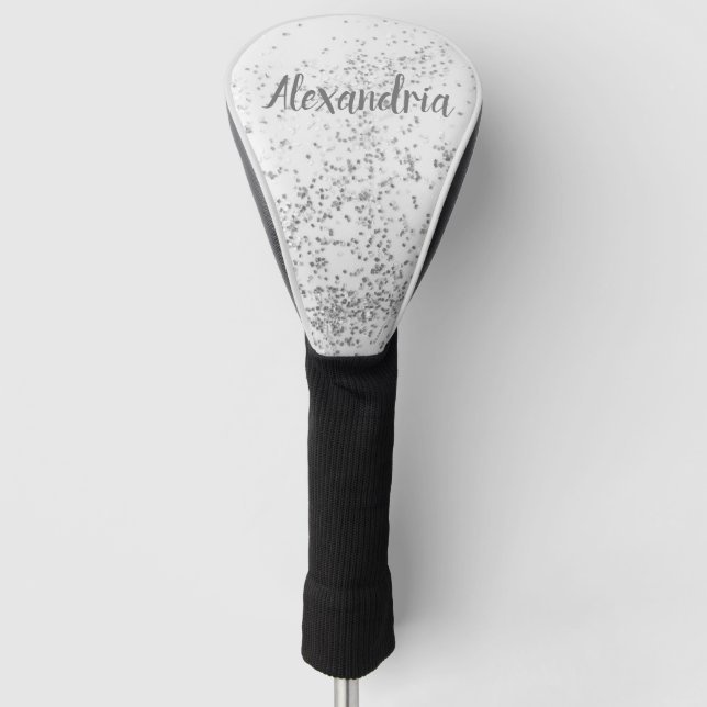 Chic Personalised Silver Confetti       Golf Head Cover (Front)