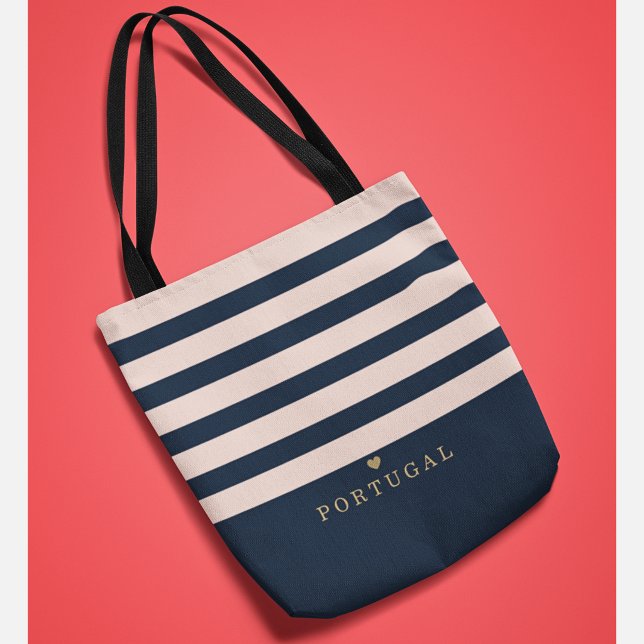 Chic Personalised Striped Favourite Place Monogram Tote Bag (Creator Uploaded)