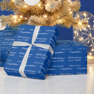 Chic Personalised White on Blue Text, All-Occasion Wrapping Paper