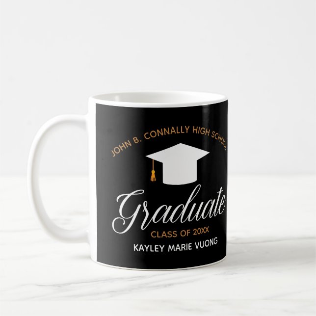 Chic Personalized Graduate 2024 Graduation Black Coffee Mug (Left)