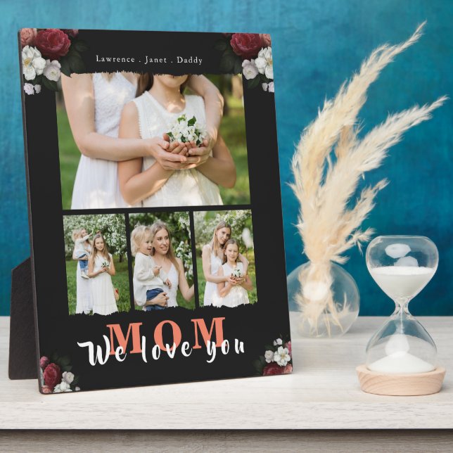 Chic Personalized Love You Mom 4 Family Photo Plaque (Side)