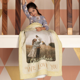 Chic Personalized Photo Text Grandma Gift Yellow Fleece Blanket
