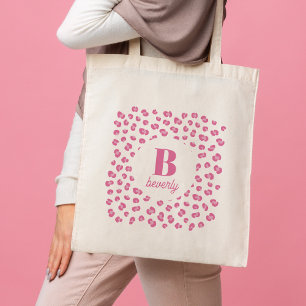 Chic Personalized Pink Leopard Print Tote Bag