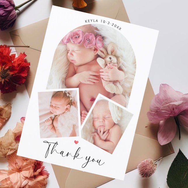 Chic Photo Arch Collage Baby Shower Thank You Postcard (Creator Uploaded)