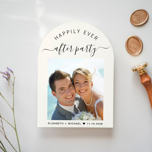 Chic Photo Arch Cream Wedding Reception Invitation (An elegant arch Happily Ever After Party Invitation to set the tone for an unforgettable event)