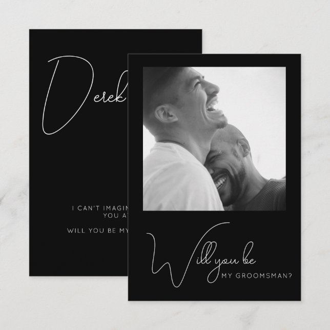 Chic Photo Black and White Groomsman Proposal Card (Front/Back)