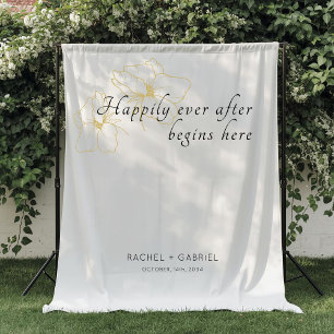 Chic Photo Booth Faux Gold Floral Wedding Tapestry