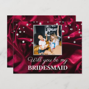 Chic Photo Burgundy Silk Will You Be My Bridesmaid Postcard