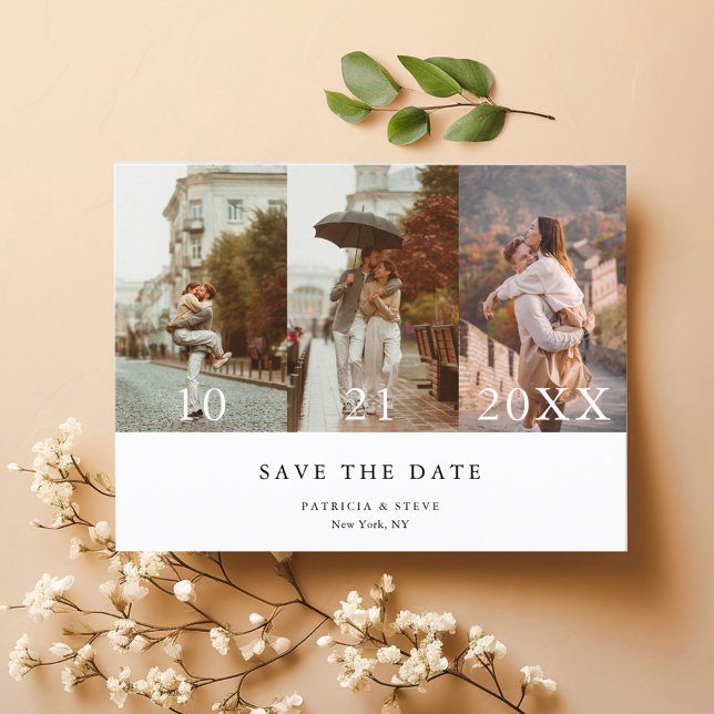 Chic Photo Collage Minimalist Save the Date Announcement Postcard (Creator Uploaded)