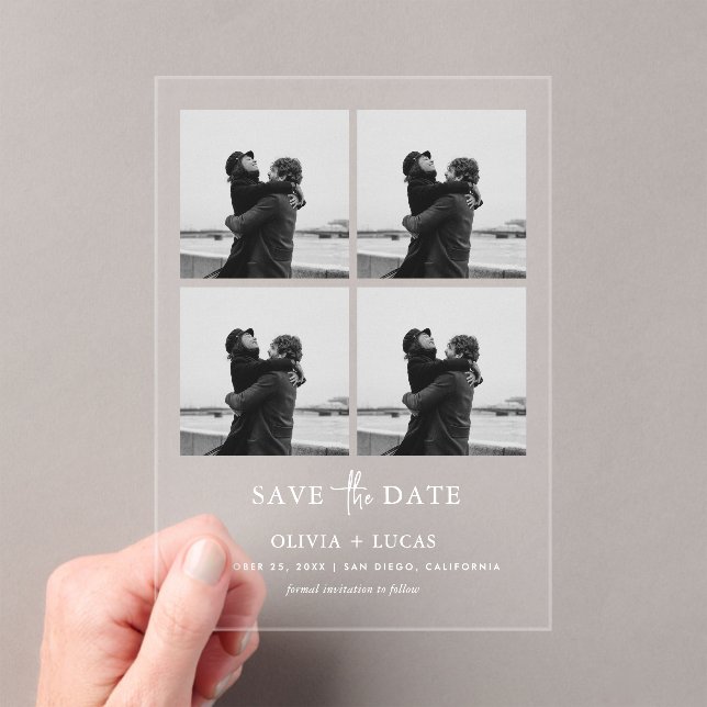 Chic Photo Collage Wedding Save The Date Acrylic Invitations (Insitu (Handheld))