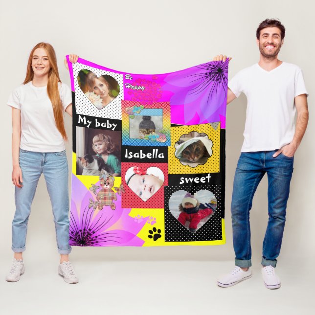 Chic photo collage, your photo fleece blanket (In Situ)