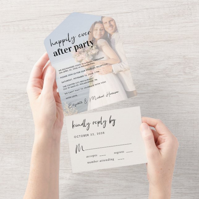 Chic Photo Cream Wedding Reception All In One Invitation (Tearaway)