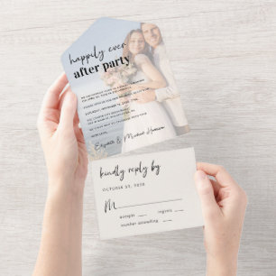 Chic Photo Cream Wedding Reception All In One Invitation