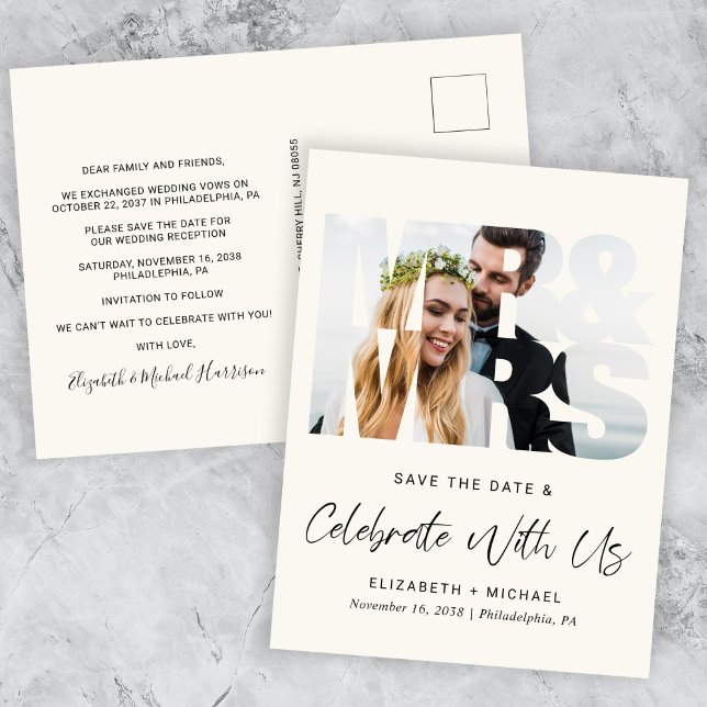 Chic Photo Cream Wedding Reception Save The Date Announcement Postcard (Creator Uploaded)