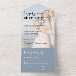 Chic Photo Dusty Blue Wedding Reception All In One Invitation