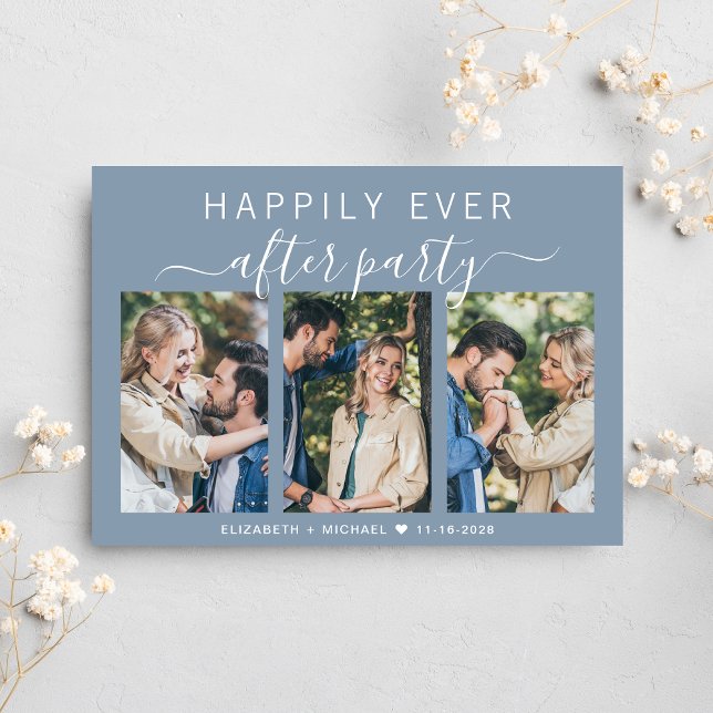 Chic Photo Dusty Blue Wedding Reception Invitation (From private vows to a grand happily ever after party - celebrate with family and friends)