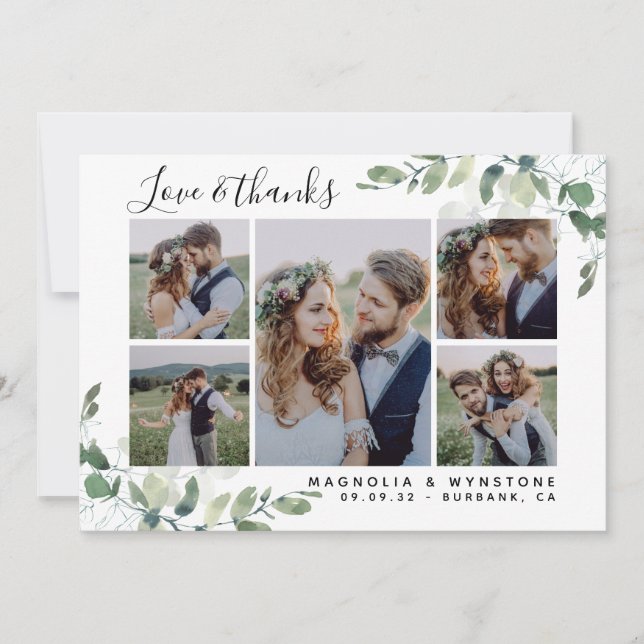 Chic Photo Eucalyptus Wedding Thank You Card (Front)