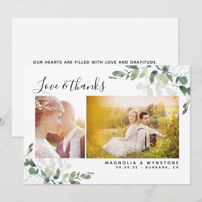 Chic Photo Eucalyptus Wedding  Thank You Card (Front/Back)
