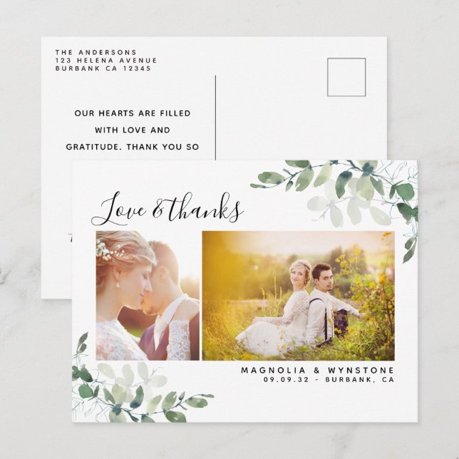 Chic Photo Eucalyptus Wedding  Thank You Postcard (Front/Back)