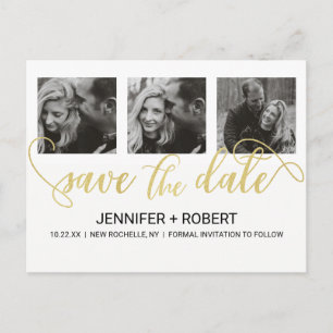 Chic Photo GOLD FOIL Hand Letter Save The Date Announcement Postcard