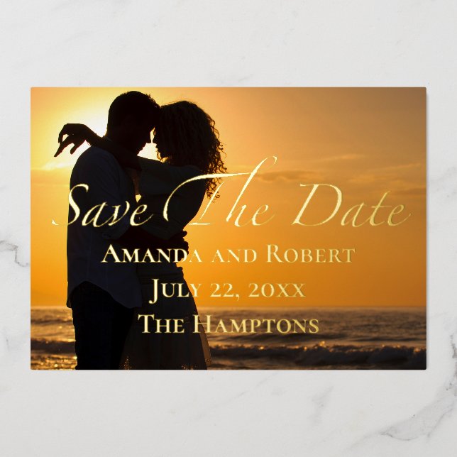 Chic Photo Gold Foil Save The Date Summer Wedding (Front)