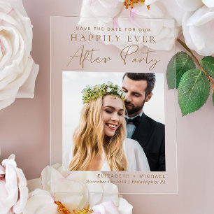 Chic Photo Gold Wedding Reception Save The Date Acrylic Invitations
